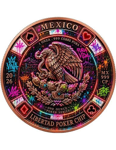 Kupfermedaille 1 oz – Libertad Neon Poker Chip 2026 | Hochrelief & Colors | Limitiert 2.000 Stück