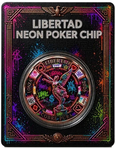 Kupfermedaille 1 oz – Libertad Neon Poker Chip 2026 | Hochrelief & Colors | Limitiert 2.000 Stück