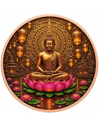 Kupfermedaille 5 oz – Lotus Buddha 2026 | Coloriert | Cu .999 | Limitiert 3.000 Stück