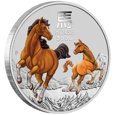 1 oz Silbermünze - Lunar III. - Jahr des Pferdes - Farbe - Bullion - 2026