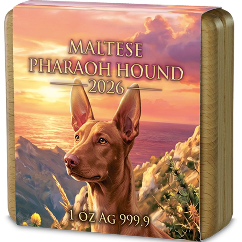 Maltesischer Pharaonenhund 2026 – 1 oz Silbermünze | Ag .9999 | Ruthenium & Gold | Nummeriert | Malta | Germania Mint
