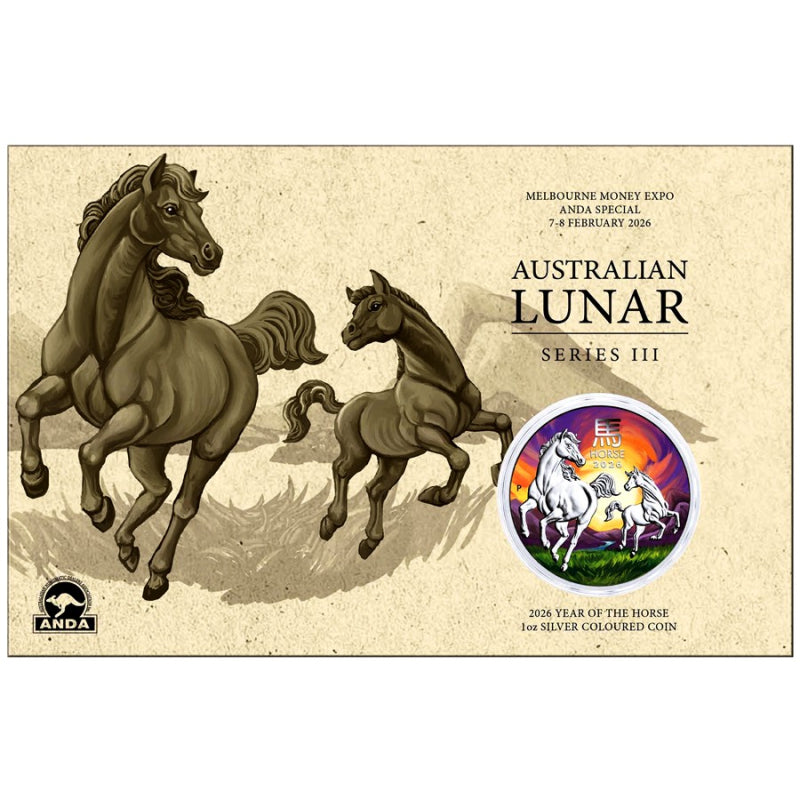 Perth Mint: Lunar III – Year of the Horse, Coloured, 1 oz Silver, 2026 Melbourne Money Expo ANDA Special - The Perth Mint