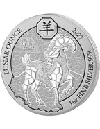 Silbermünze 1 oz – Jahr des Ziegenbocks 2027 | Lunar Ounce | Ag .999 | BU | Ruanda | 50 Francs