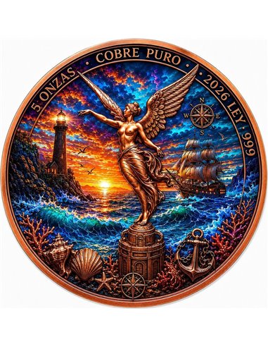Kupfermedaille 5 oz – Nautical Libertad 2026 | Mexiko | Coloriert | Limitiert auf 3.500 Stück