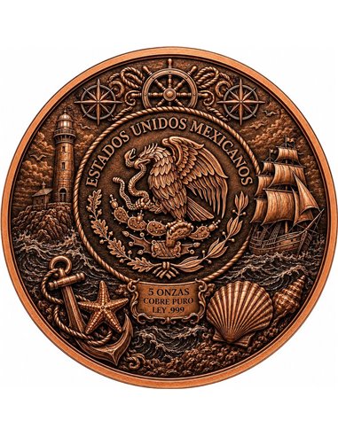 Kupfermedaille 5 oz – Nautical Libertad 2026 | Mexiko | Coloriert | Limitiert auf 3.500 Stück