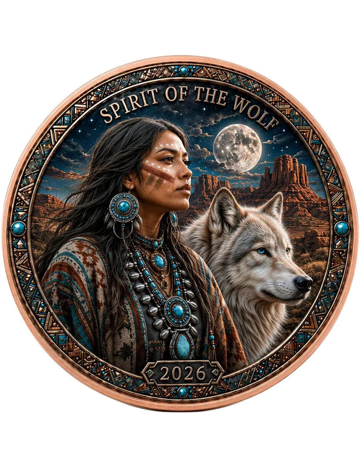 Kupfermedaille 1 oz – Spirit of the Tribes 2026 | North American Wildlife Series (High Relief, coloriert)