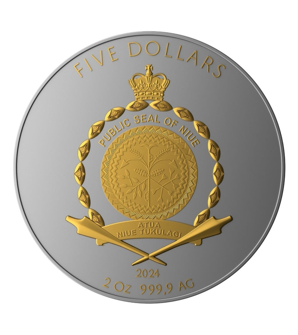 2 Oz Silver Coin 5$ Niue 2024 EARTH Ruthenium Dark Gilded