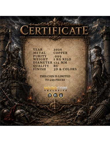 Kupfermedaille 1 kg – Olympus War: Fall of the Gods 2026 | 3D & Colors | Limitiert 499 Stück