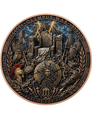 Kupfermedaille 1 kg – Olympus War: Fall of the Gods 2026 | 3D & Colors | Limitiert 499 Stück