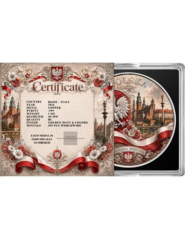 Kupfermedaille 1 oz – Poland Seduction | National Beauties 2026 | Golden Matt & Colors | Limitiert 499 Stück
