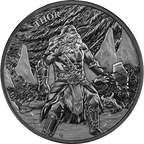 Ragnarök Thor 2026 – 1 oz Silber Black BU – Vorderseite mit Thor und Mjölnir