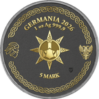 Ragnarök Thor & Jörmungandr 2026 – Geminus 2 × 1 oz Silber – Thor Rückseite mit goldenem Hammermotiv
