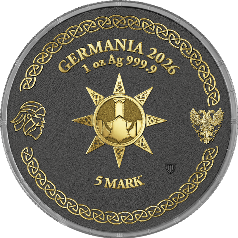 Ragnarök Thor & Jörmungandr 2026 – Geminus 2 × 1 oz Silber – Thor Rückseite mit goldenem Hammermotiv