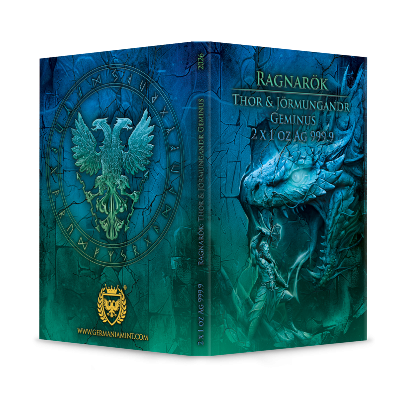 Ragnarök Thor & Jörmungandr 2026 – Geminus 2 × 1 oz Silber – Gestaltete Blisterverpackung