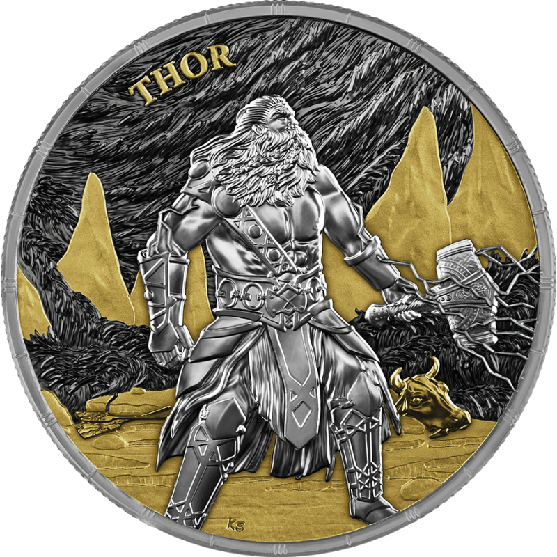 Ragnarök Thor & Jörmungandr 2026 – Geminus 2 × 1 oz Silber – Thor Motivseite mit Gold- und Rutheniumveredelung