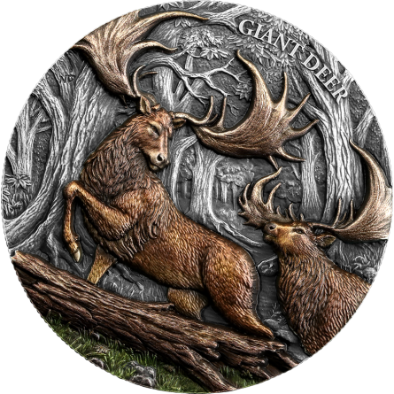 Megafauna Riesenhirsch 2026 Ultra High Relief – 2 oz Silber, Motivseite