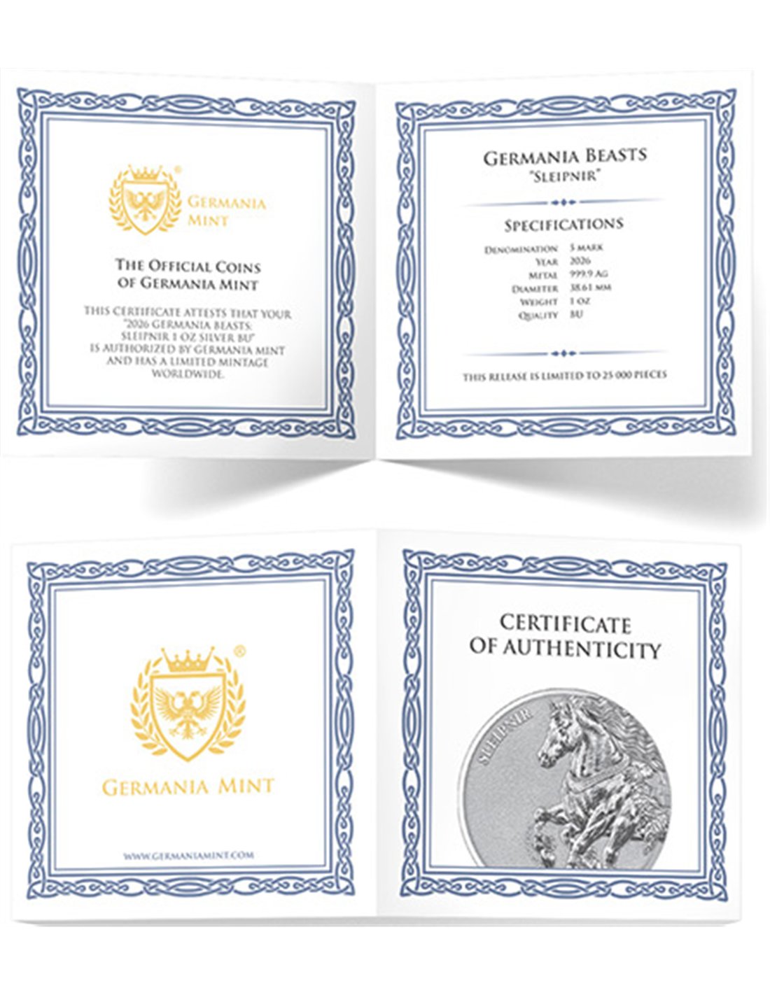 Silbermünzen-Set 2 x 1 oz – Sleipnir | Germania Beasts 2026 | Ag .9999 | 5 Mark | Germania Mint