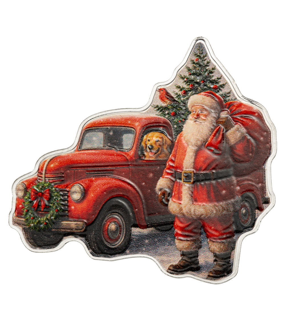 Santa & Red Truck 2026 – kolorierte Motivseite, 1 oz Silber Ag .9999