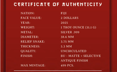 Fidschi Year of the Snake 1 oz Silber 2025 - High Relief