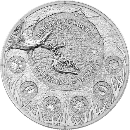 Megafauna Riesenhirsch 2026 BU – 1 oz Silber, Wertseite