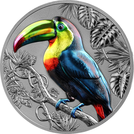 Rainbow Toucan 2026 – 2 oz Silber High Relief, Motivseite